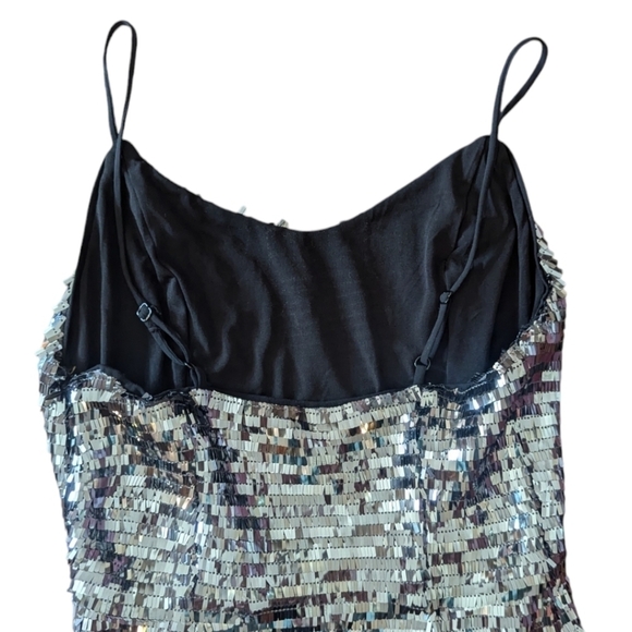 NBD x Revolve long gunmetal Cocktail Showgirl Embellished Sequined Gown Sz S - Picture 10 of 15